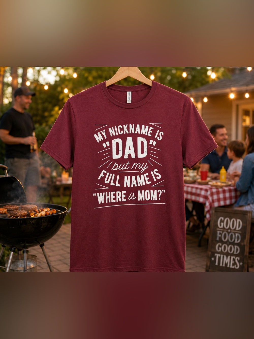 Funny Dad Shirt Men's XL Burgundy Dad Joke Where Is Mom Graphic T Shirt